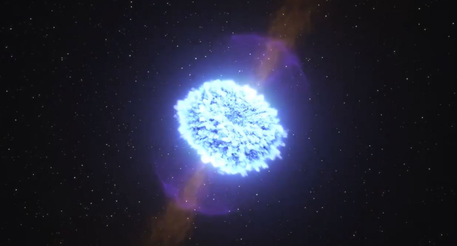 Le train d’ondes gravitationnelles observé porte la signature d’une collision de deux étoiles à neutrons, à savoir les restes du coeur d’une étoile massive après son explosion sous forme de supernova. (illustration)