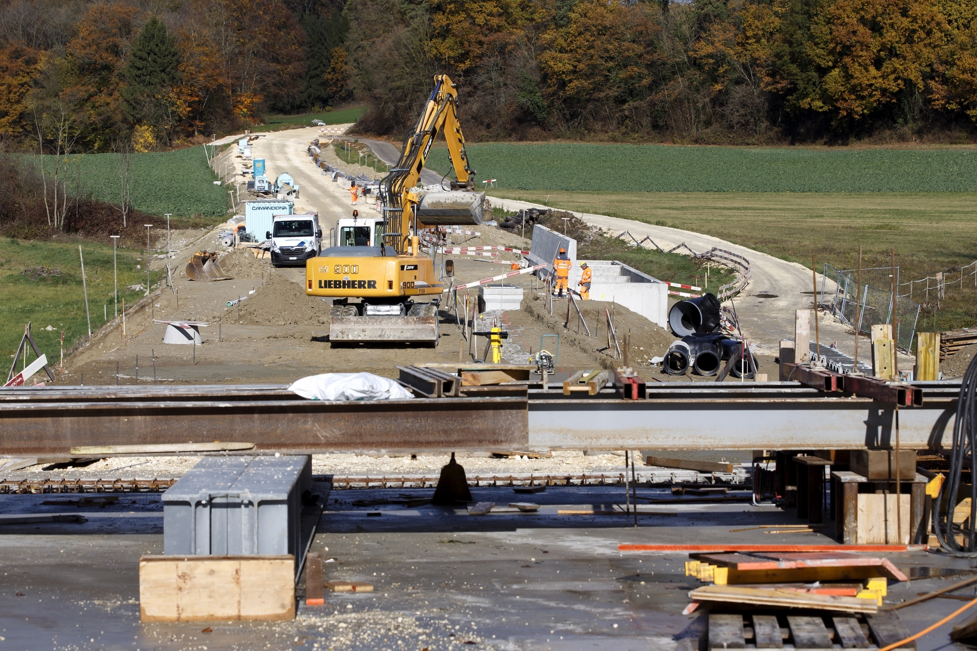 Le chantier de la RC 117 Aclens - Vufflens-la-Ville - Penthaz, ce lundi 13 novembre 2017 à Vufflens-La-Ville.