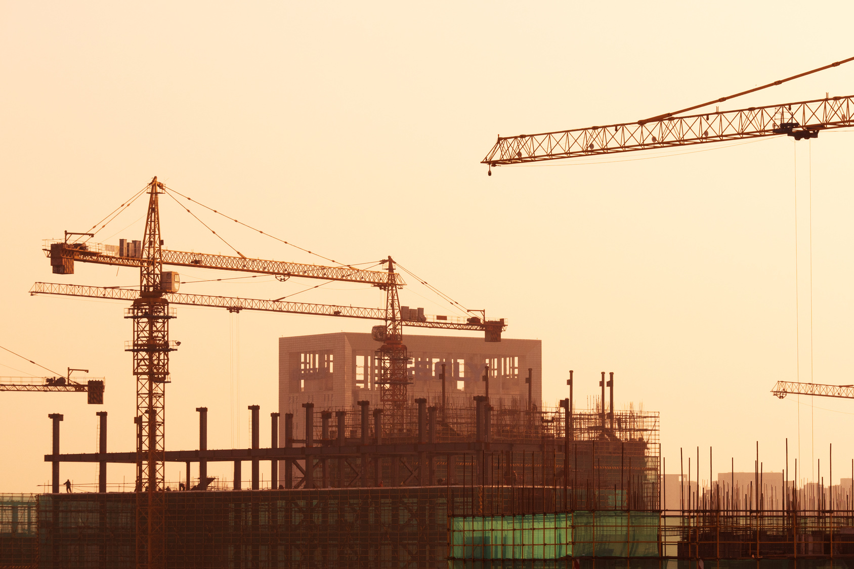 new construction site in midtown of hangzhou under sunbeam