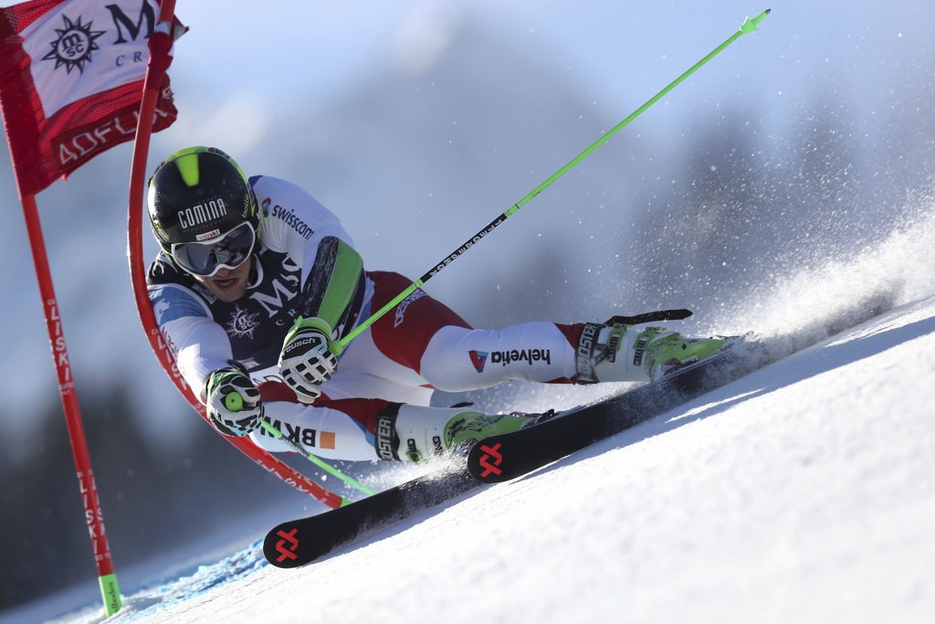 Switzerland's Justin Murisier competes during an alpine ski, men's World Cup giant slalom, in Adelboden, Switzerland, Saturday, Jan. 6, 2018. (AP Photo/Shin Tanaka)