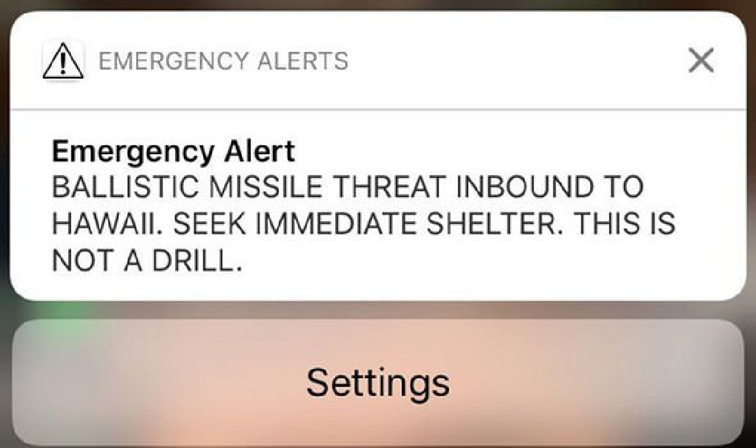 "Menace de missile balistique sur Hawaï. Mettez-vous immédiatement à l'abri. Ce n'est pas un exercice", ont reçu, sur leur smartphone, les habitants de l'archipel samedi aux environs de 08h00 locales.