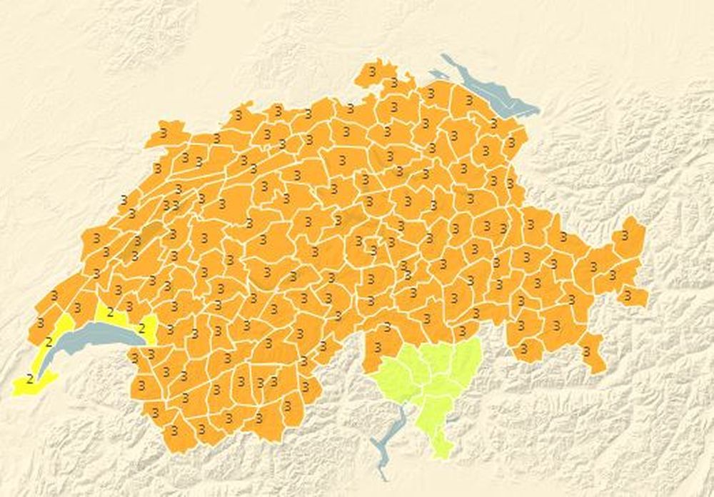 MétéoSuisse a lancé une alerte aux vents violents de degré 3 sur la très grande majorité du territoire suisse.