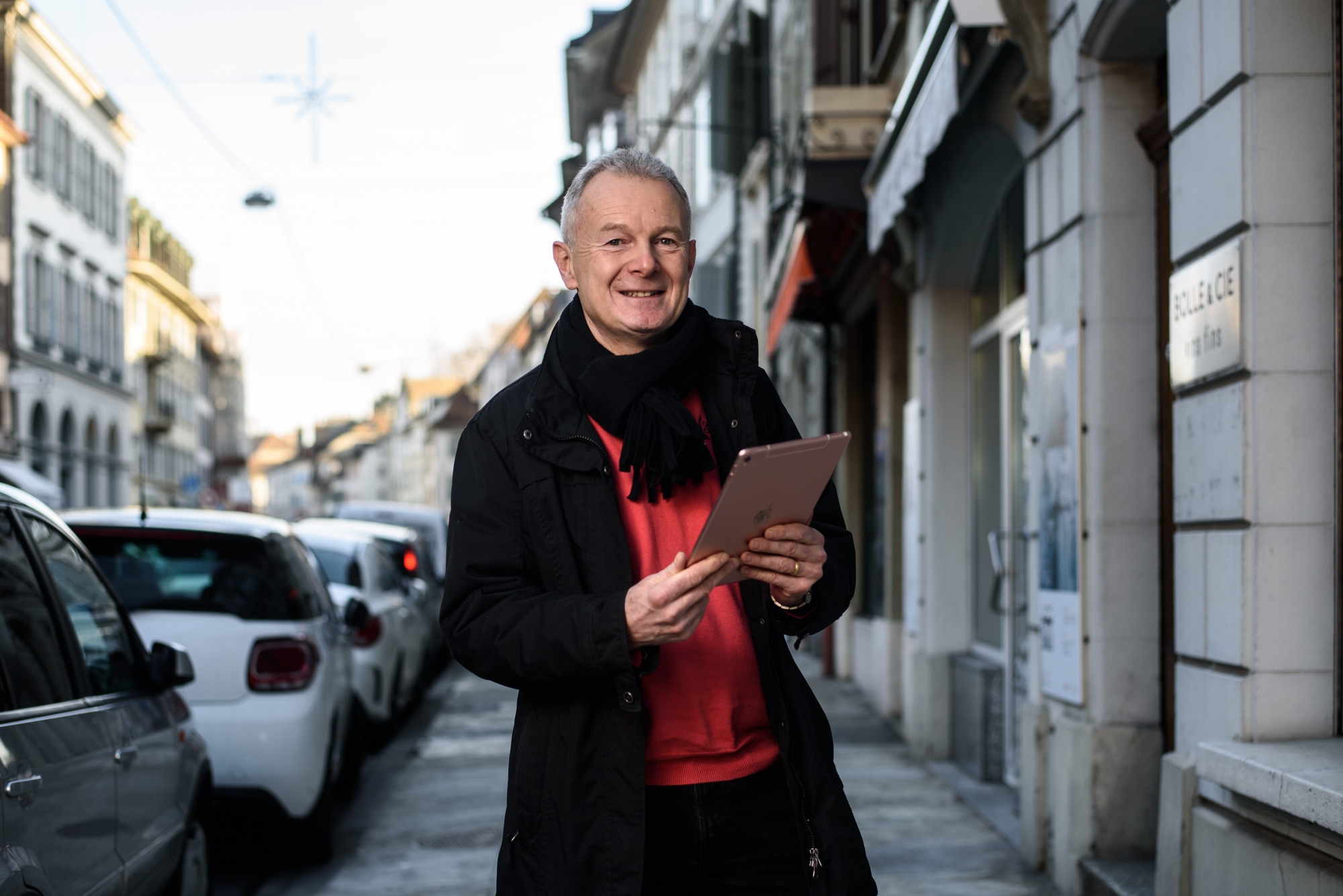 Morges, mercredi 24 janvier 2018, portrait d'Yves-Etienne Kahn, Office du Tourisme Morges, photos Cédric Sandoz