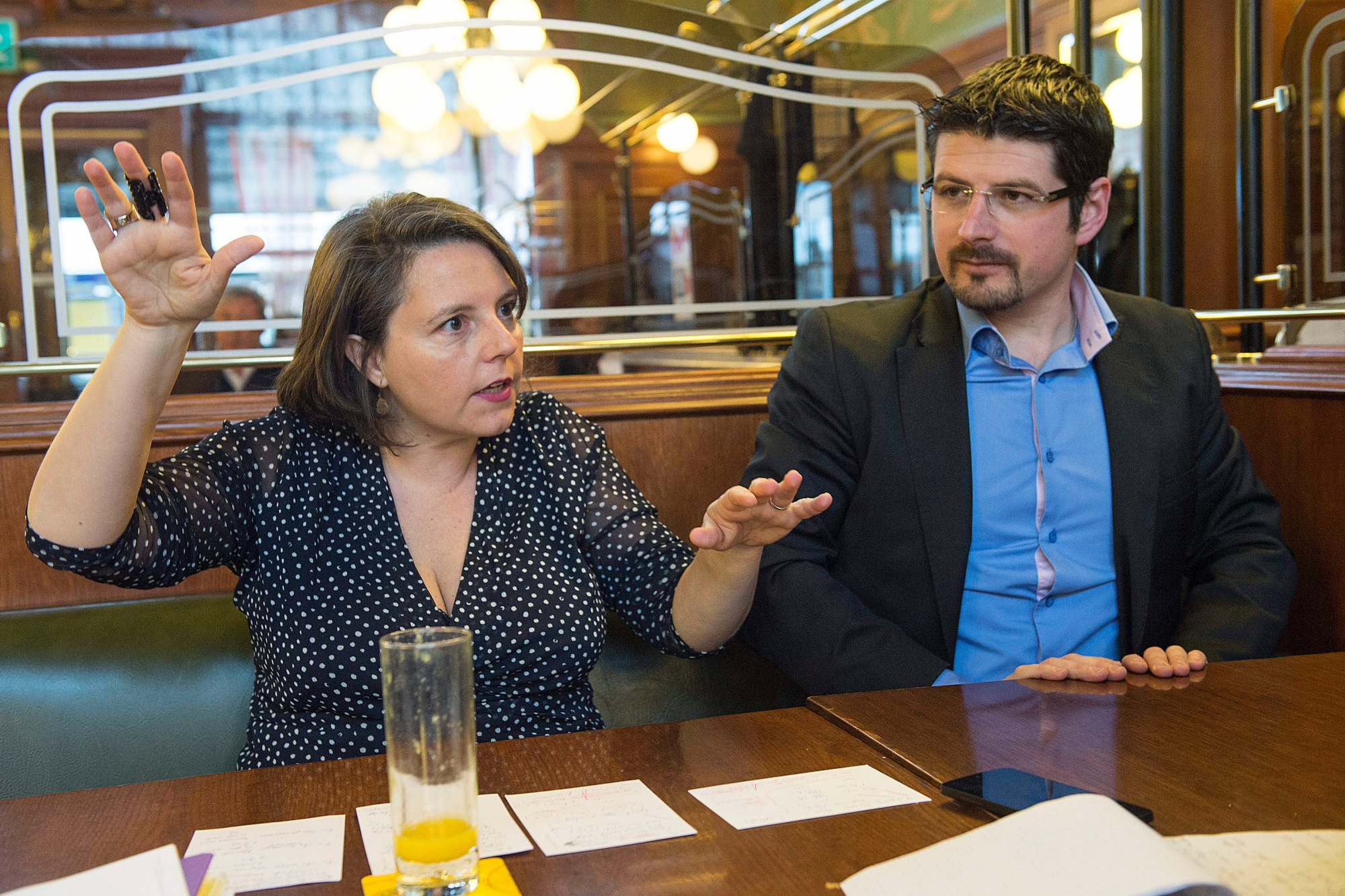 Yannick Buttet (PDC) et Ada Marra (PS) jeudi 5 février 2015.  ARC Jean-Bernard Sieber