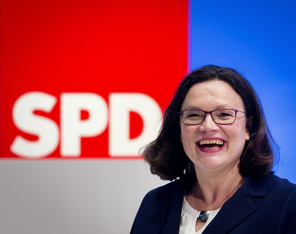 Andrea Nahles a obtenu 66% des voix face à l'ancienne policière et maire de Flensburg Simone Lange.