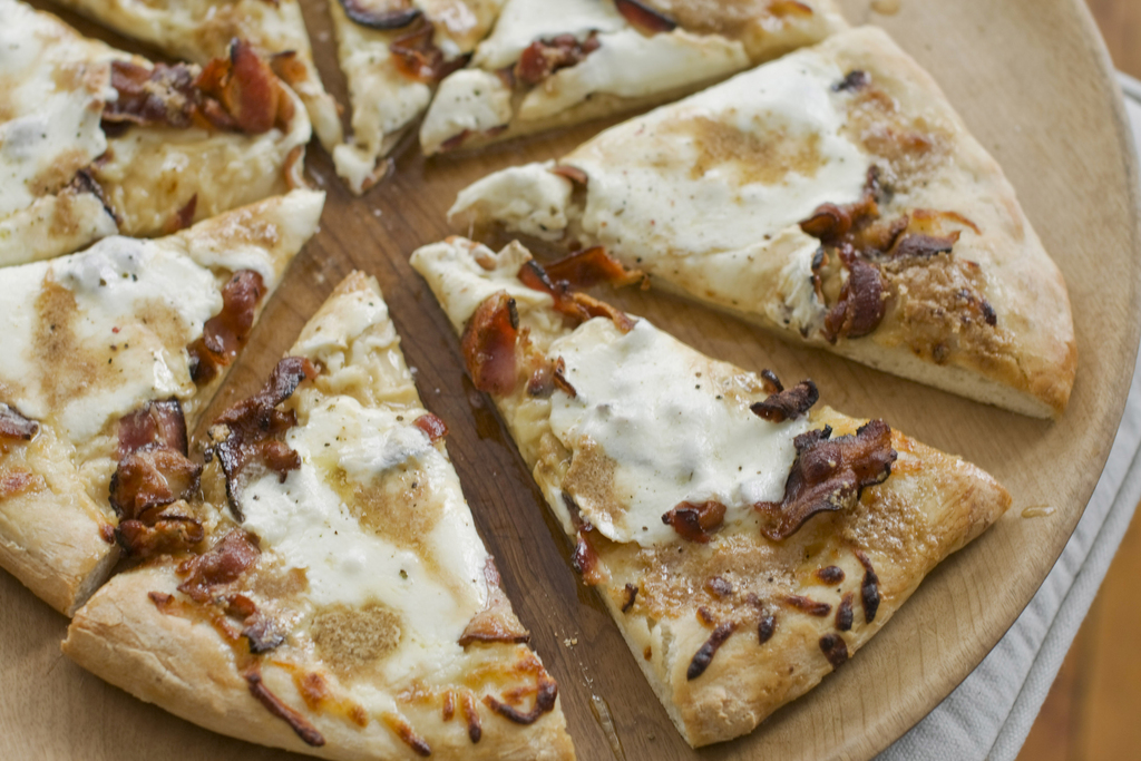 In this image taken on Sept. 24, 2012, Maple Bacon Butter Pizza is shown in Concord, N.H. (AP Photo/Matthew Mead)