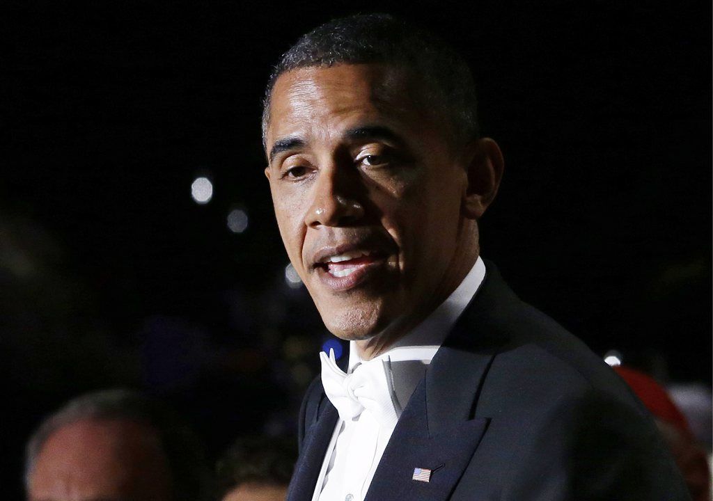 President Barack Obama speaks at the 67th annual Alfred E. Smith Memorial Foundation Dinner, a charity gala organized by the Archdiocese of New York and attended by Republican presidential candidate and former Massachusetts Gov. Mitt Romney, Thursday, Oct. 18, 2012, at the Waldorf Astoria hotel in New York. (AP Photo/Charles Dharapak)
