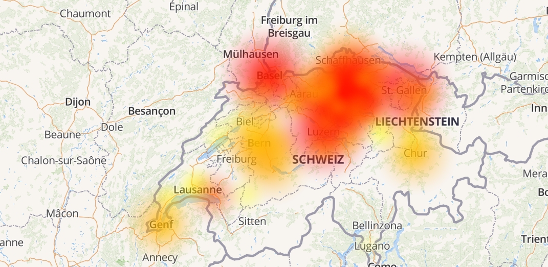Le problème affecte les utilisateurs dans toute la Suisse, mais la partie orientale et le canton de Zurich sont particulièrement touchés.