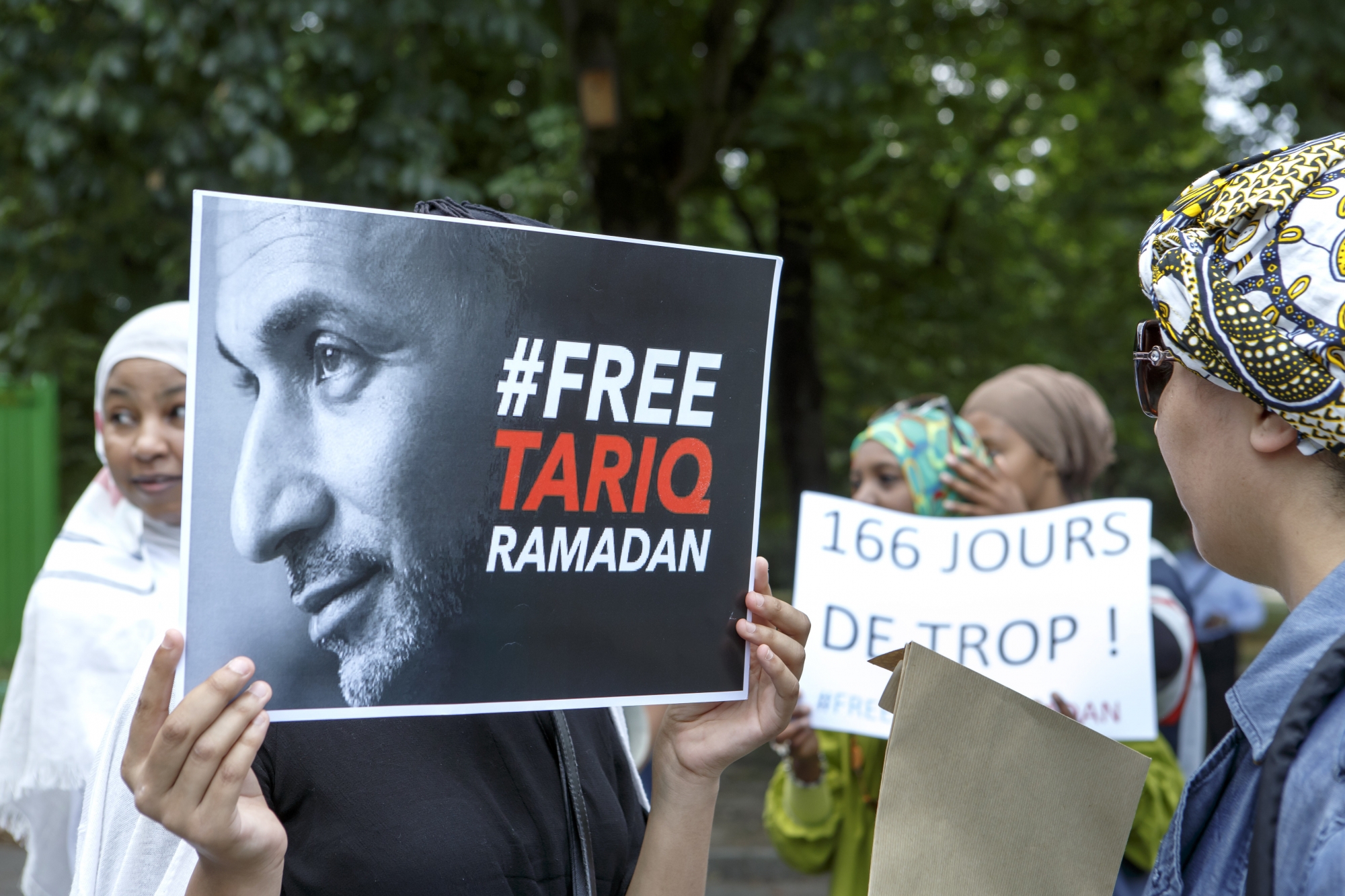 Une manifestation de soutien à Tariq Ramadan, ce mardi à Genève.