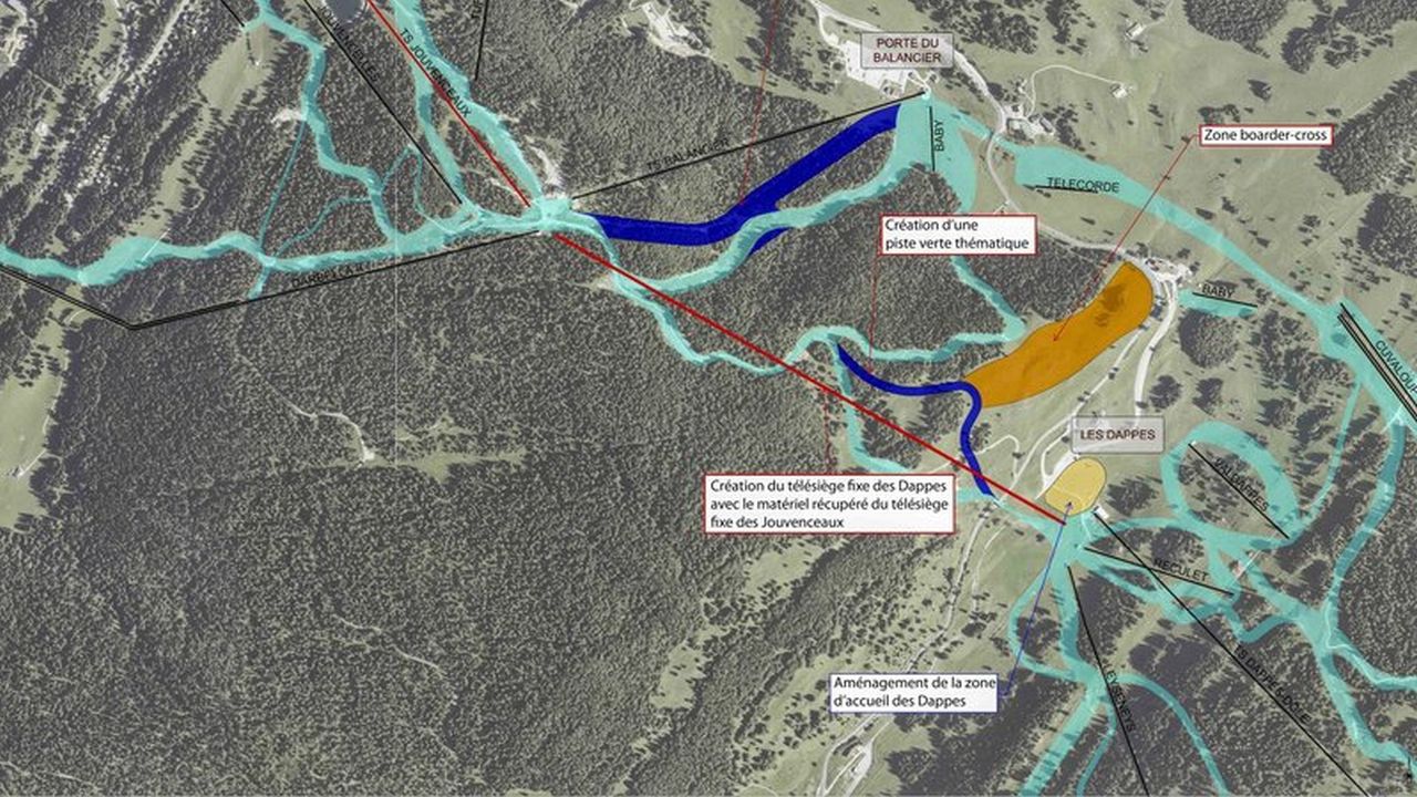 Le projet de construction d'un nouveau télésiège entre le bas des Dappes (en bas à droite de cette image) et la plateforme des Tuffes ne se concrétisera pas cet été.