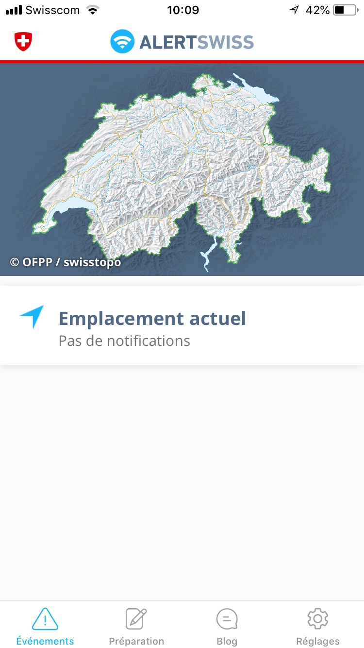 L'application vous envoie une alerte en fonction de votre position ou des cantons que vous avez sélectionnés.