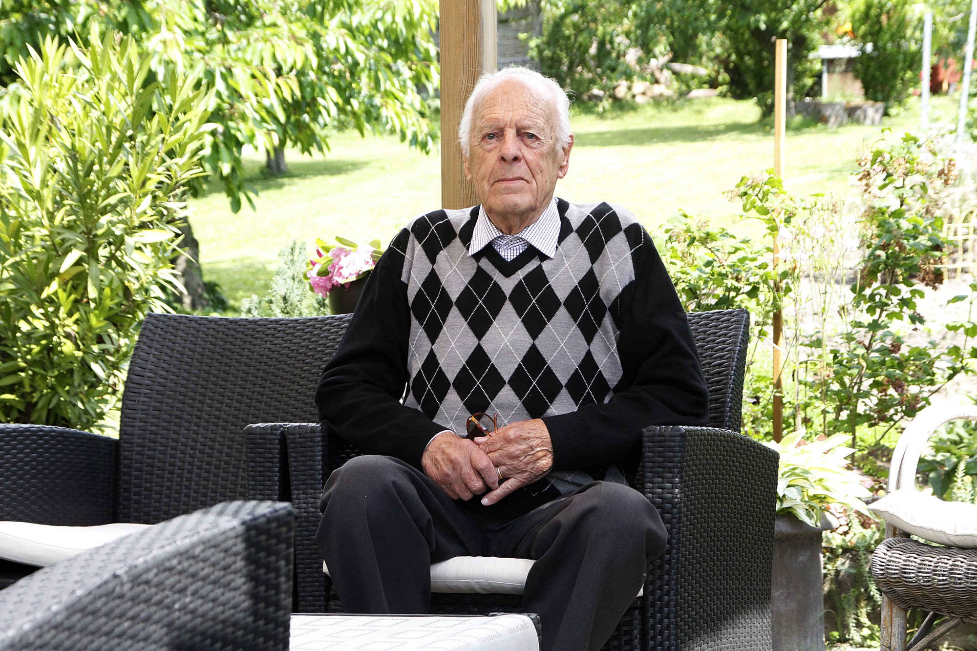 Edmond Wurlod lors de l'anniversaire de ses 90 ans dans sa propriété à Rolle.