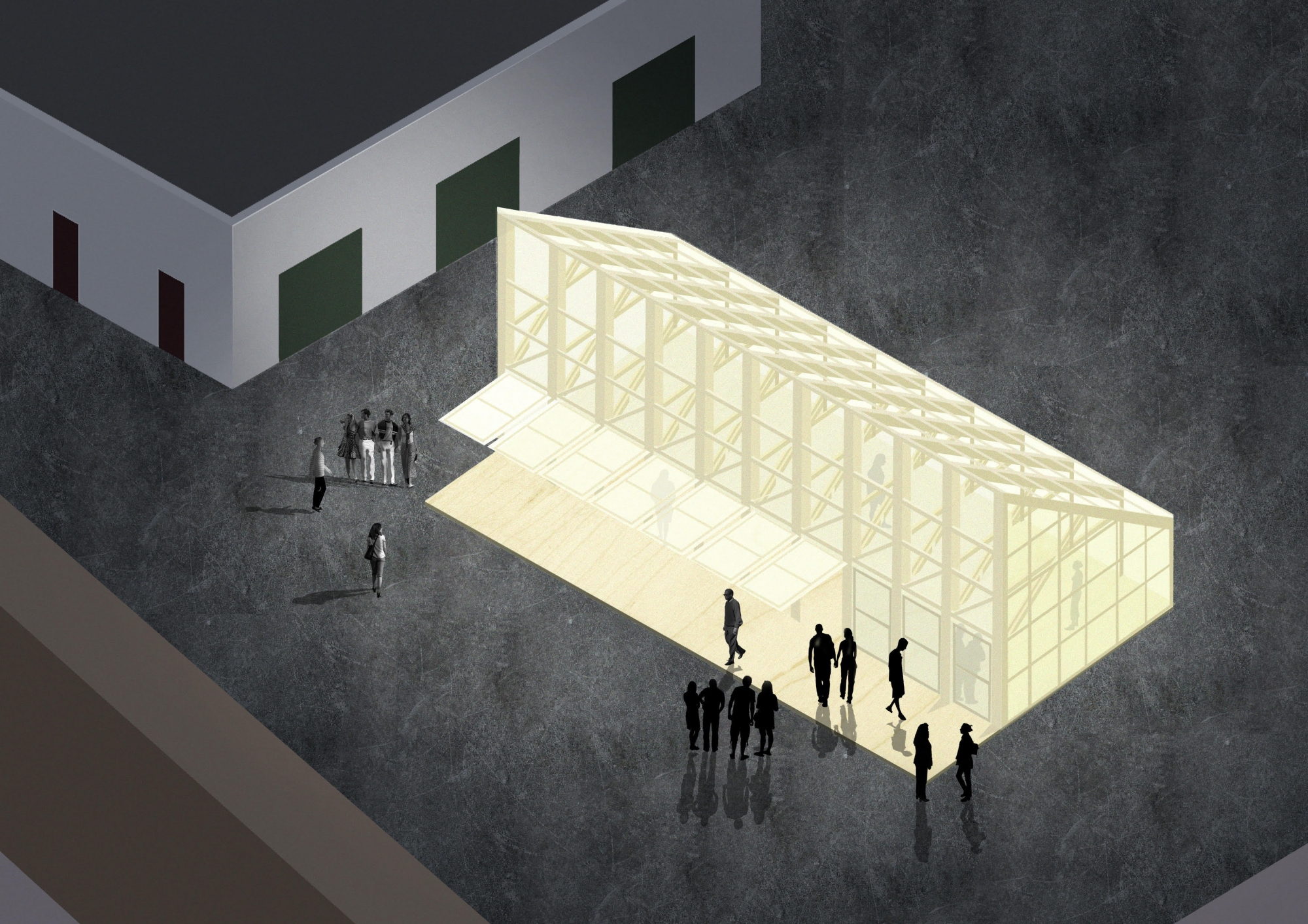 Le Forum sera composé de poutres de bois et recouvert de panneaux transparents.
