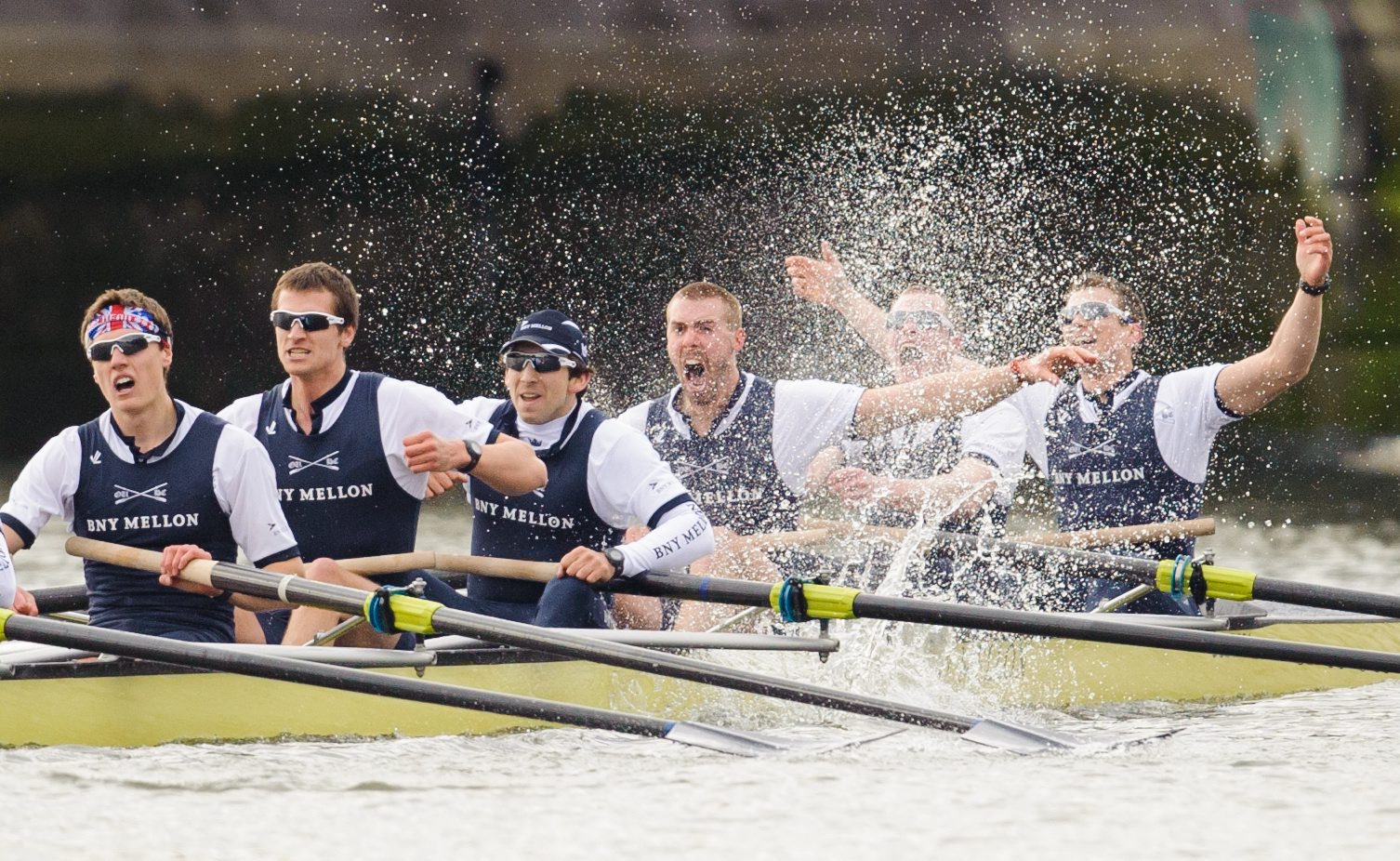 Oxford celebrate victory over Cambridge in the 159th Boat Race on the River Thames, London, Sunday March 31, 2013. (AP Photo/PA,Dominic Lipinski) UNITED KINGDOM OUT NO ARCHIVE NO SALES