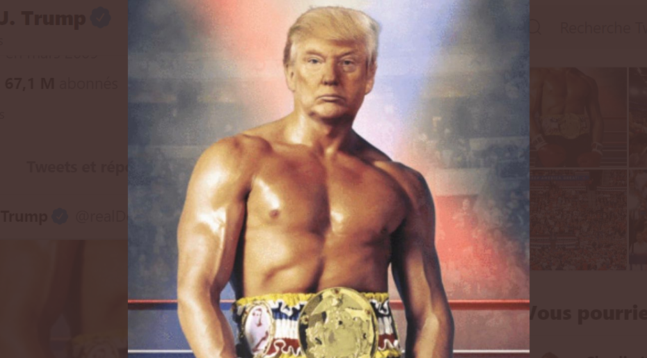 Le photomontage montre la tête de Donald Trump sur le corps de Rocky Balboa.