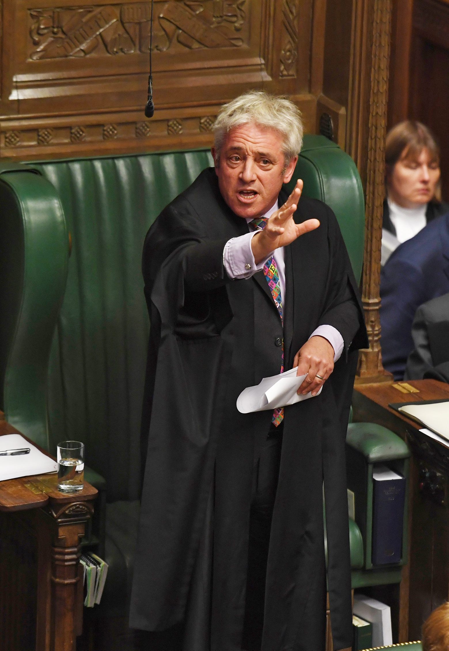 epa07961858 A handout picture made available by the UK Parliament shows the Speaker of the Parliament John Bercow (C) during a debate in the House of Commons in London, Britain, 21 October 2019 (reissued 31 October 2019). John Bercow announced 09 September 2019 he would step down as speaker of the House of Commons on 31 October 2019.  EPA/JESSICA TAYLOR / UK PARLIAMENT / MANDATORY CREDIT: UK PARLIAMENT / JESSICA TAYLOR - Images must not be altered in any way. HANDOUT EDITORIAL USE ONLY/NO SALES BRITAIN PARLIAMENT SPEAKER