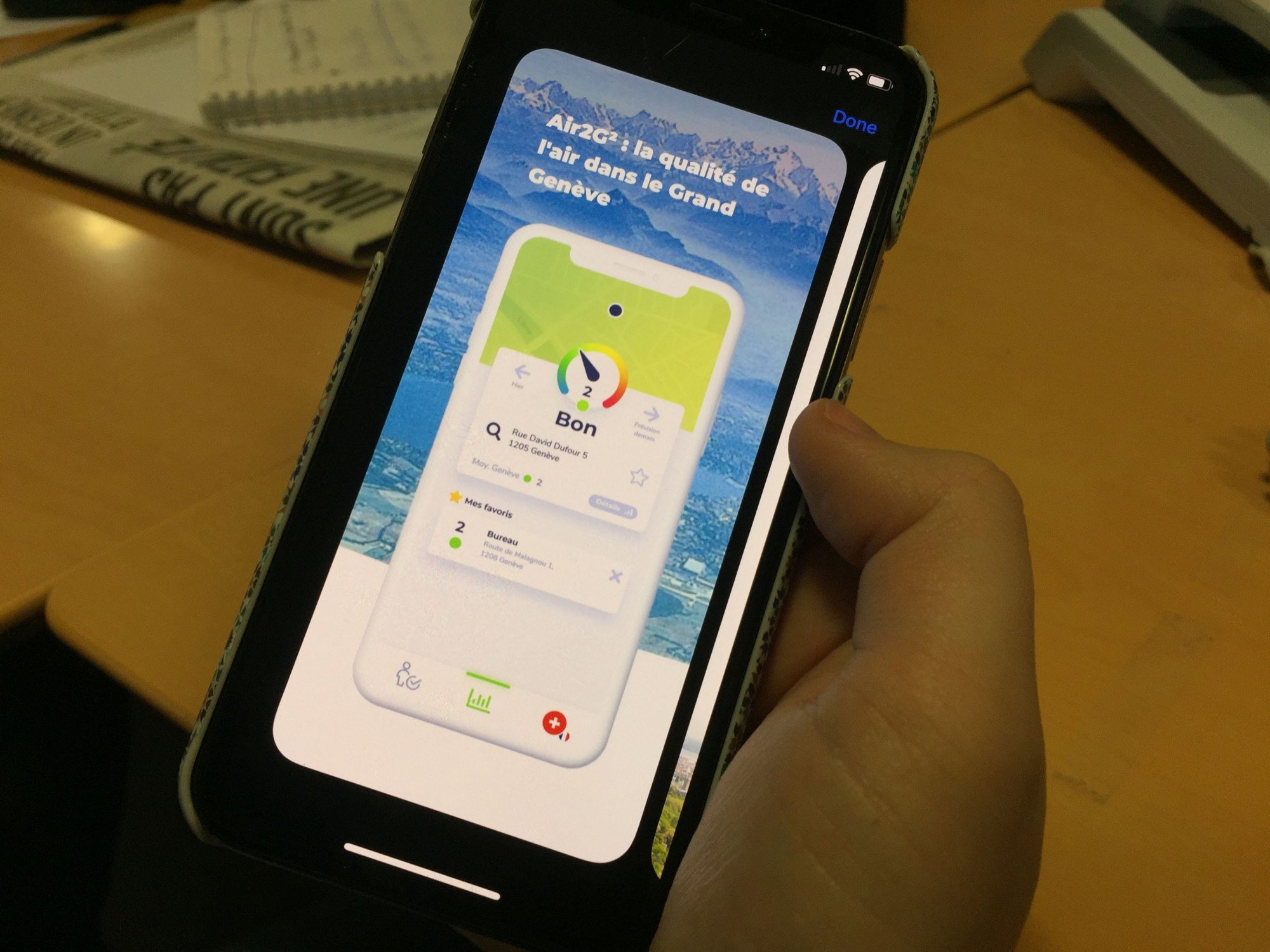 L'application utilise la géolocalisation pour mesurer l'air. 