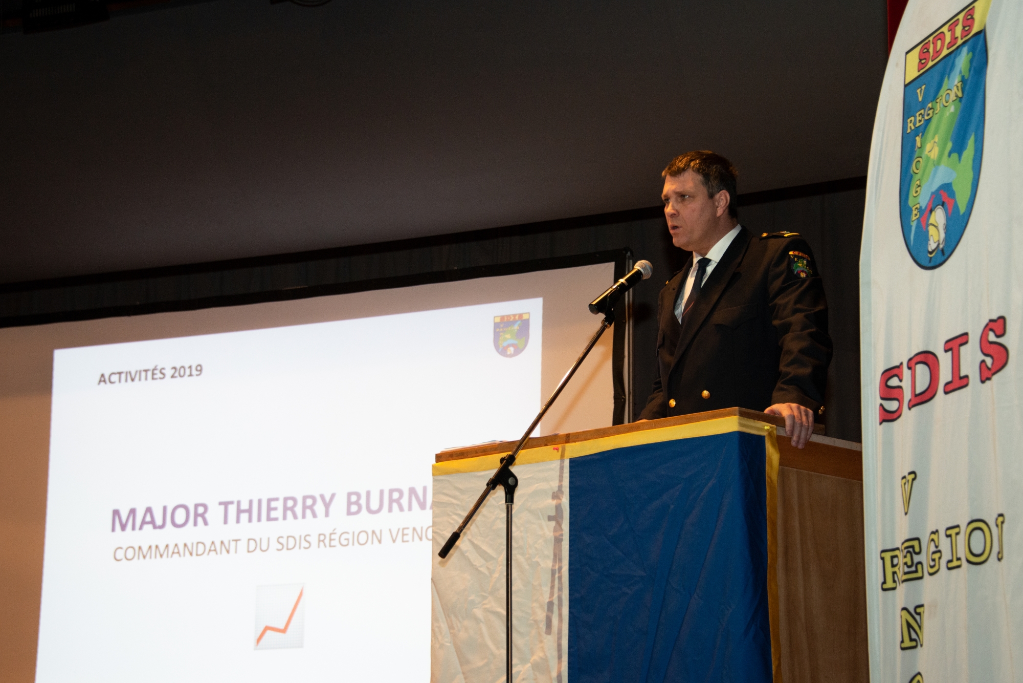 Le commandant du SDIS Région Venoge, Thierry Burnat, lors du rapport annuel, vendredi à L'Isle.