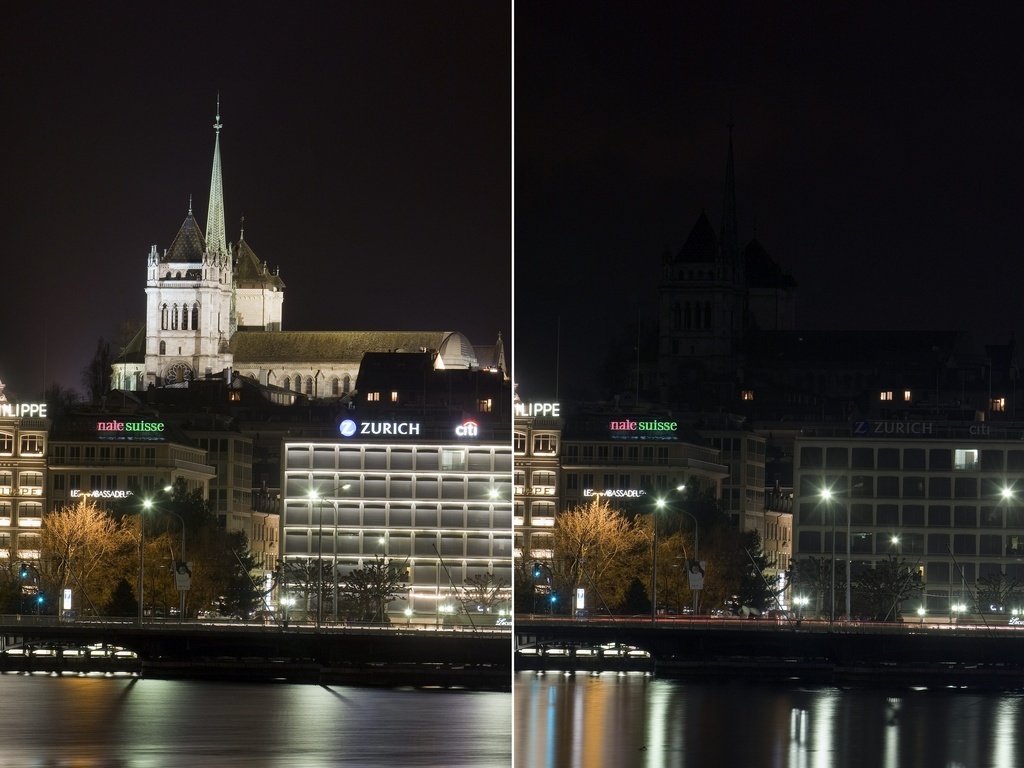 Le port de Genève avec la cathédrale Saint-Pierre, qui a participé à l'action Earth Hour, ici en 2009.