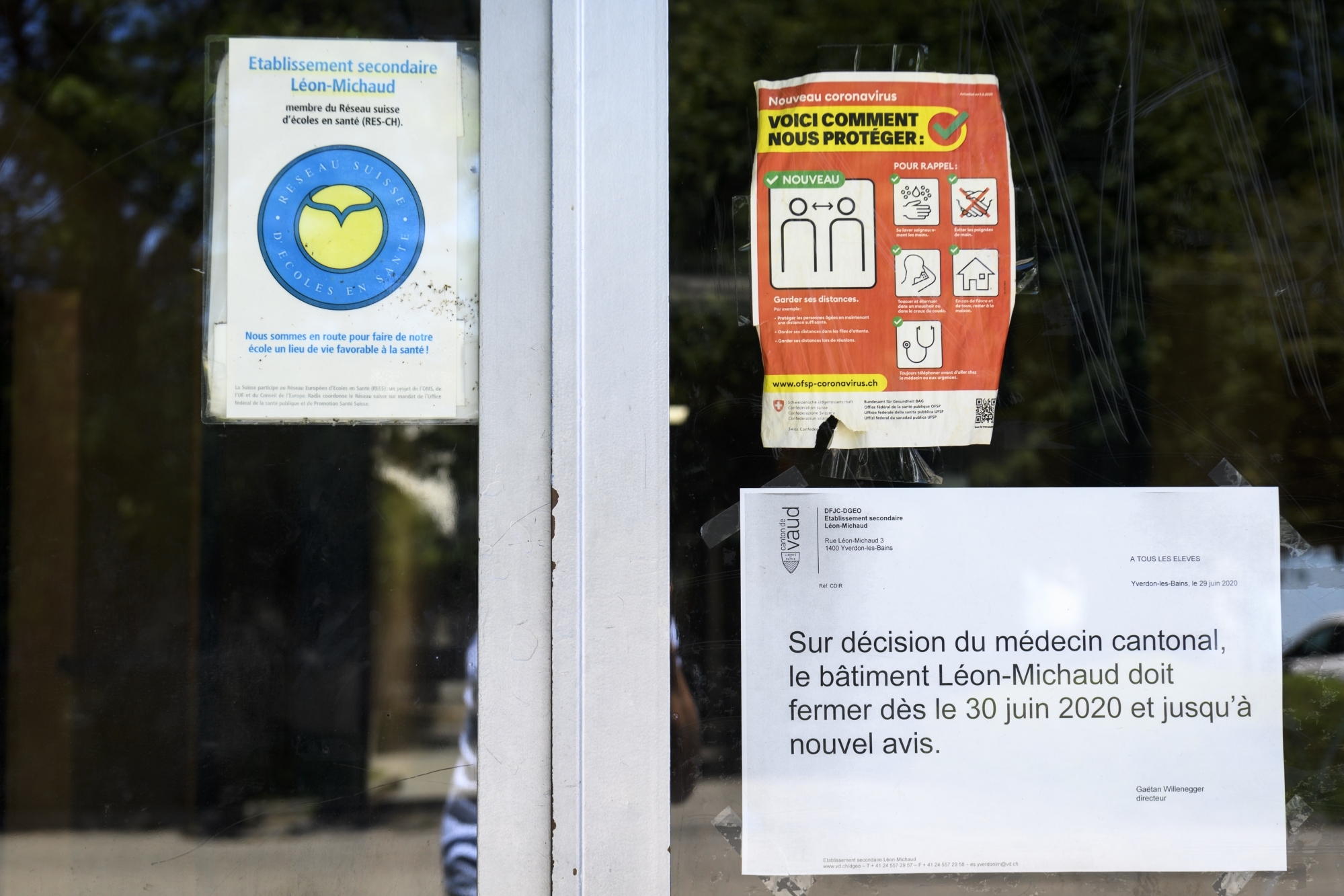 Les bâtiments de l’établissement secondaire Léon-Michaud ferment avec effet immédiat suite a deux cas de coronavirus (covid-19) ce mardi 30 juin 2020 a Yverdon-les-bains.