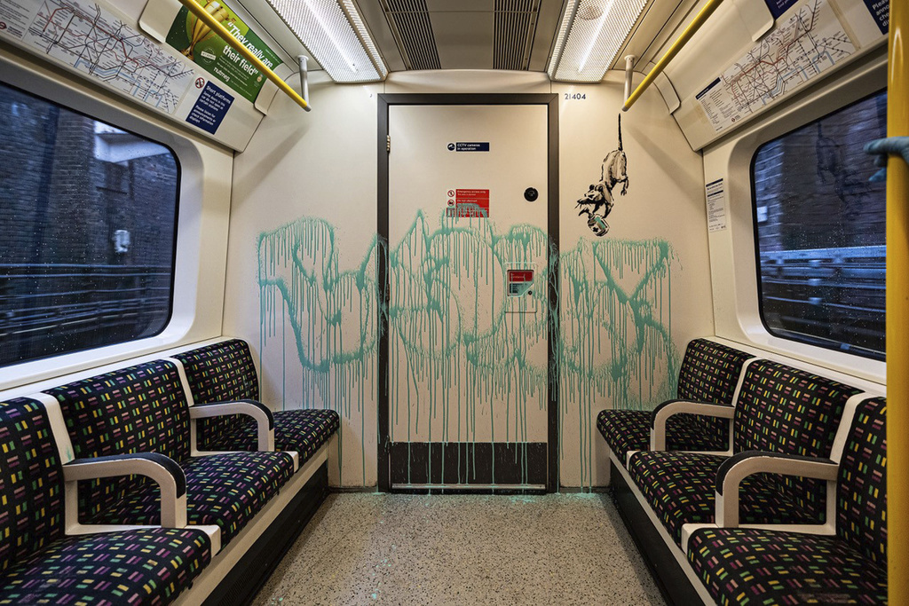 Banksy avait réalisé son oeuvre dans le métro à l'aide d'un pulvérisateur.