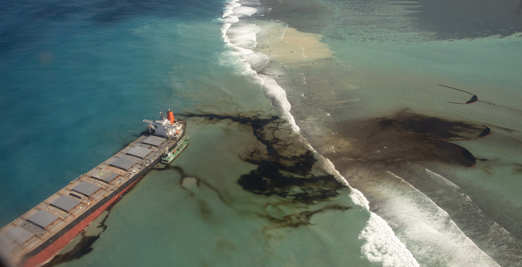 Les épanchements d'hydrocarbures du Wakashio, navire échoué, sont déjà visibles et ont commencé à polluer les côtes mauriciennes.